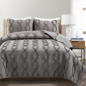 Avon Textured Ruffle Dark Gray Full/Queen Polyester Quilt Set