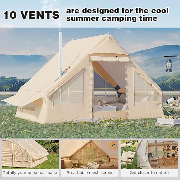 EROMMY 10 ft. x 13 ft. 8-Person Inflatable Camping Tent with Pump, 129 sft  Cabin Tent, Cotton Canvas Tent in 4 Seasons BAAI012BG - The Home Depot