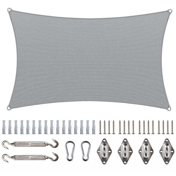 16 ft. x 24 ft. Rectangle Pro Ring Sun Shade Sail with Hardware Kit-Grey