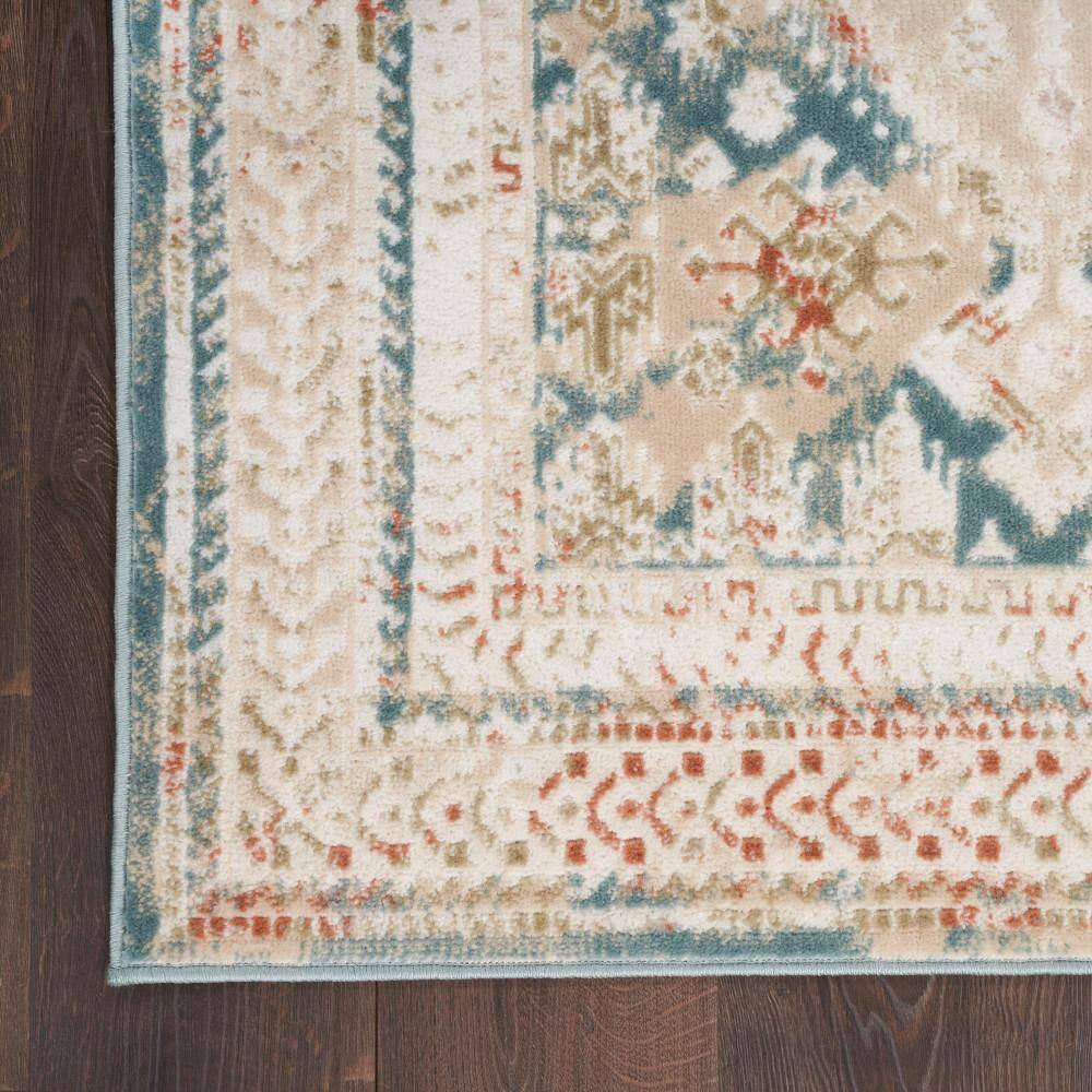 Thalia Green & Ivory Geometric 6' x 9' Easy-Care Area Rug