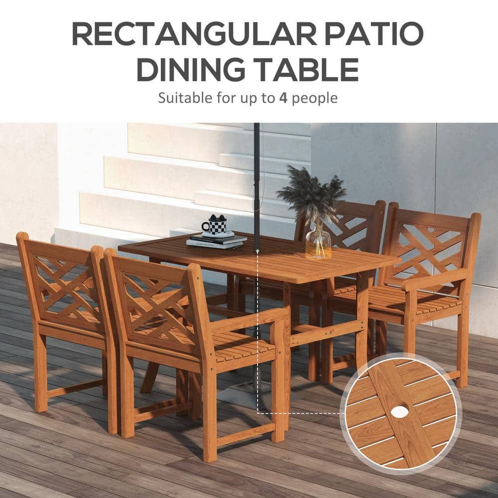 Teak Finish 4-Person Poplar Wood Outdoor Dining Set