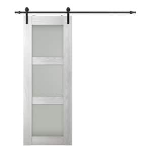 Vona 3-Lite 32 in. x 80 in. Frosted Glass Ribeira Ash Wood Composite Sliding Barn Door with Hardware Kit