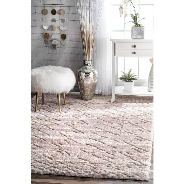 Vinita Moroccan Diamonds Shag Light Beige 4 ft. x 6 ft. Area Rug