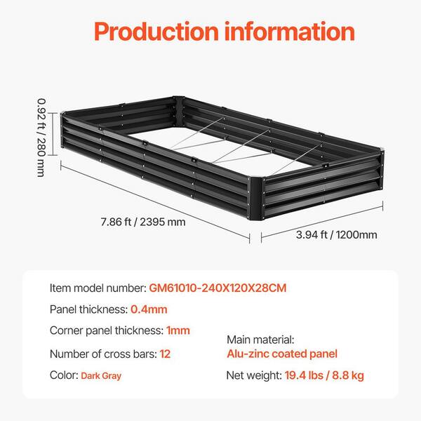 SVOPES 8 x 4 x 1 ft. Metal Raised Garden Bed, Outdoor Galvanized