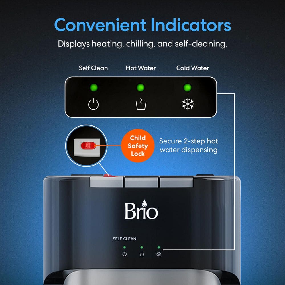 Brio Black and Silver Bottleless Electric Water Dispenser with Filter