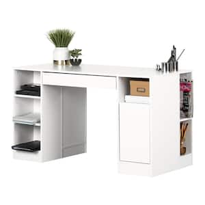 53.5 in. Pure White Rectangular 2 -Drawer Computer Desk with Adjustable Shelves