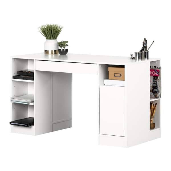 South Shore 53.5 in. Pure White Rectangular 2 -Drawer Computer Desk with Adjustable Shelves