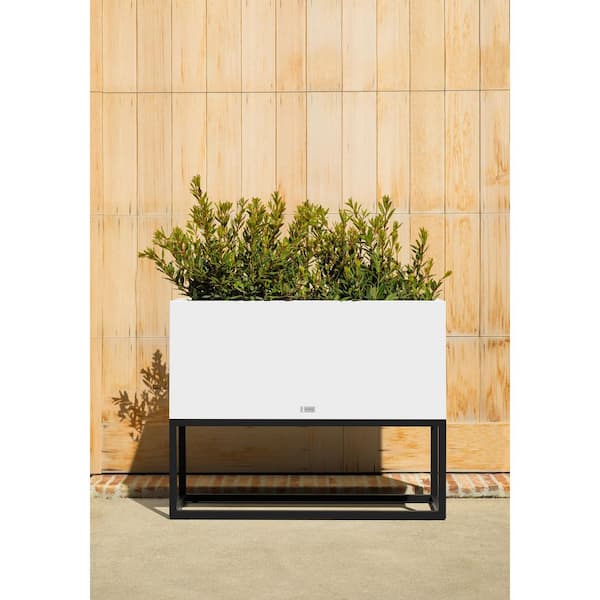 Long Box 38 in. Raised with Stand Rectangular White Plastic Planter with Black Stand
