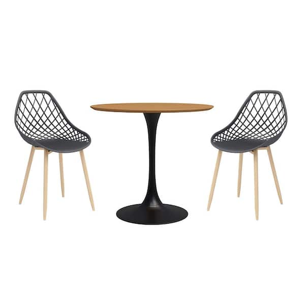 Jamesdar Kurv 3-Piece Medium Oak and Black/Natural Cafe Dining Set
