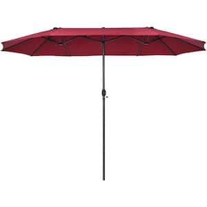 15 ft. x 9 ft. Steel Rectangular Outdoor Double Sided Market Patio Umbrella in Dark Red