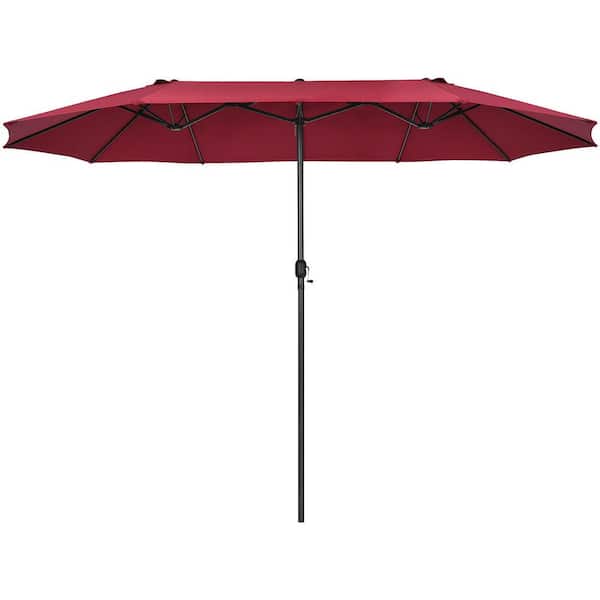 WELLFOR 15 ft. x 9 ft. Steel Rectangular Outdoor Double Sided Market Patio Umbrella in Dark Red