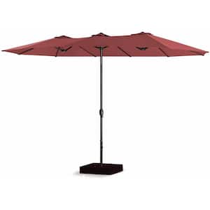 15 ft. Steel Patio Double Sided Market Umbrella with Base in Red