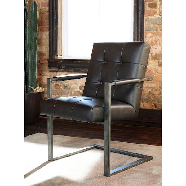 Starmore Faux Leather Tufted Desk Chair in Black with Arms