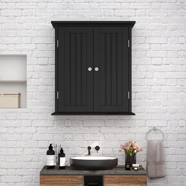 21.1 in. W x 8.8 in. D x 24 in. H Bathroom Storage Wall Cabinet with 2 Door and Adjustable Shelves in Black
