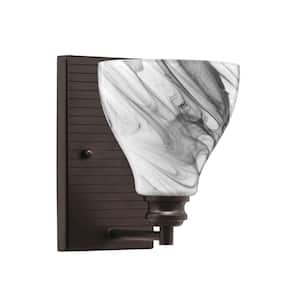 Albany 1-Light Espresso 6.25 in. Wall Sconce with in. Onyx Swirl Glass Shade