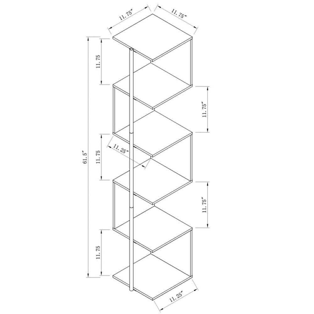 White Wood 5-Tier Corner Bookcase with Metal Support