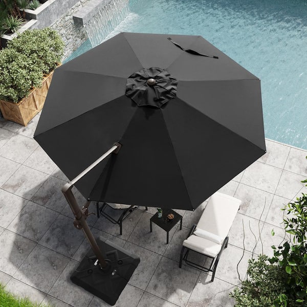 Crestlive Products 11 ft. x 11 ft. Patio Cantilever Umbrella, Heavy-Duty Frame Single Round Outdoor Offset Umbrella in Black