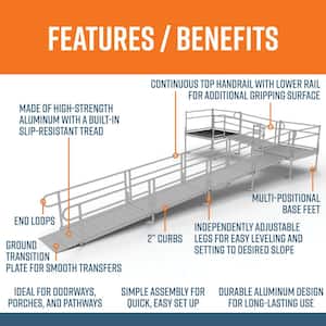 PATHWAY 30 ft. L-Shaped Aluminum Wheelchair Ramp Kit with Solid Surface Tread, 2-Line Handrails and (2) 5 ft. Platforms