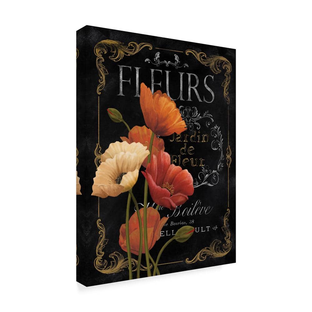 Floral Black and Orange Canvas Print with Gold Accents