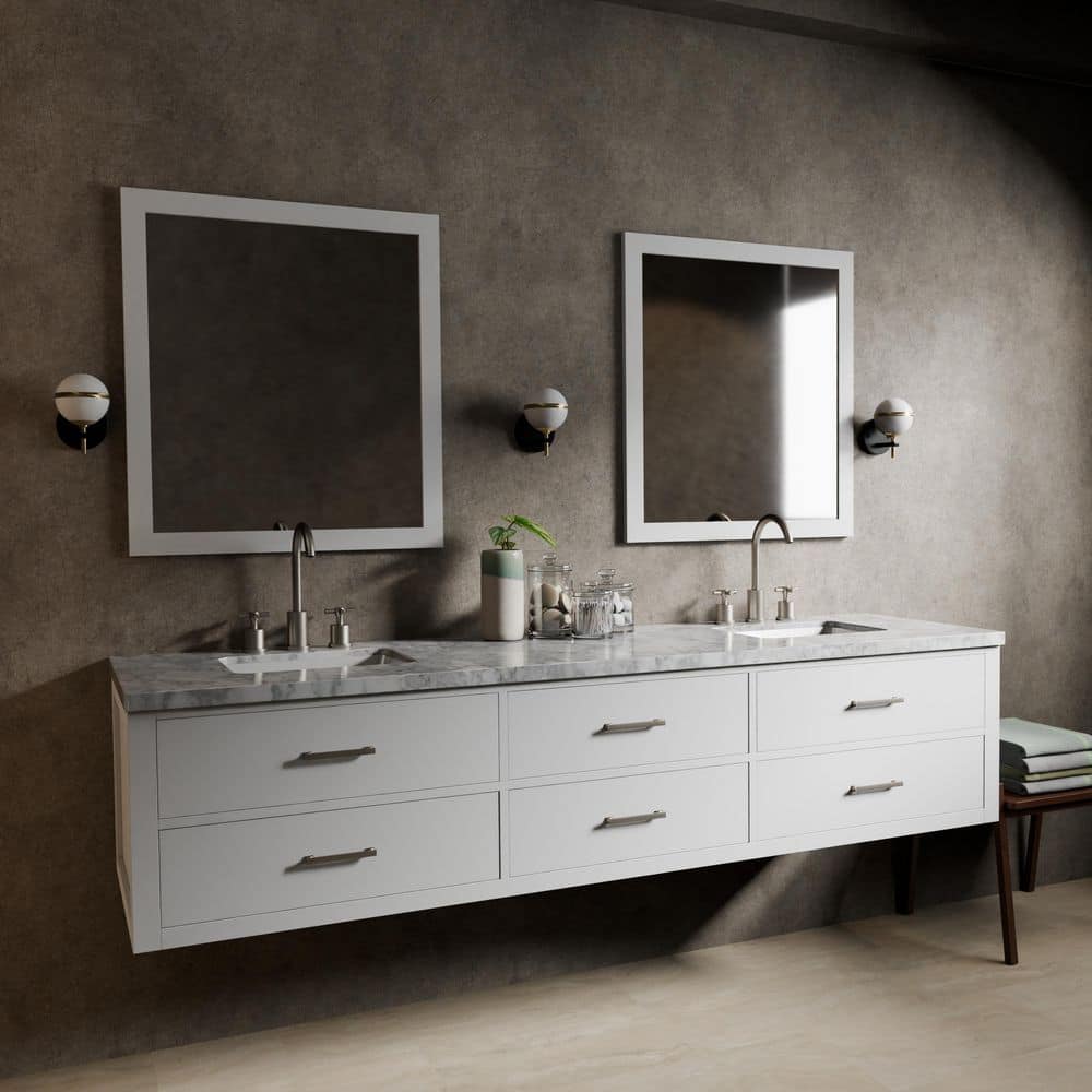 Sherman 84 in W x 22 in D White Double Bath Vanity, Carrara Marble Top, and 36 in Mirror price history on PriceWatchPro
