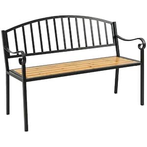 50 in. Wood Seat and Steel Frame for Backyard or Porch Patio Loveseat with Antique Backrest Garden Bench