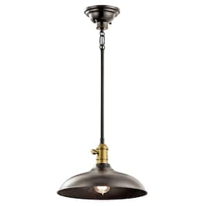 Cobson 12 in. 1-Light Olde Bronze Vintage Industrial Shaded Kitchen Convertible Pendant Hanging Light to Semi-Flush