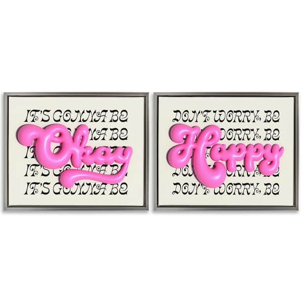 Stupell Industries Uplifting Bubble Phrases by Victoria Barnes 2-Pieces Gray Floater Frame Typography Graphic Art Print 17 in. x 21 in.