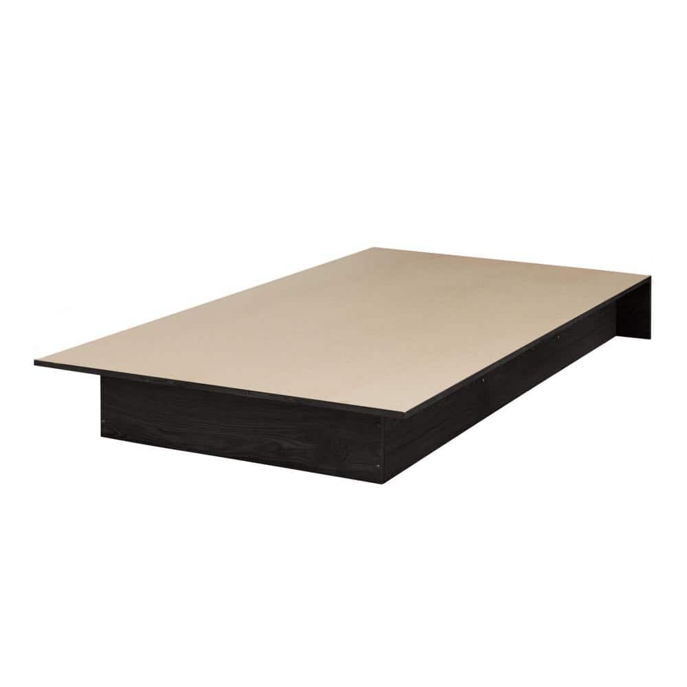Gray Oak Twin Platform Bed with Drawer and Slats