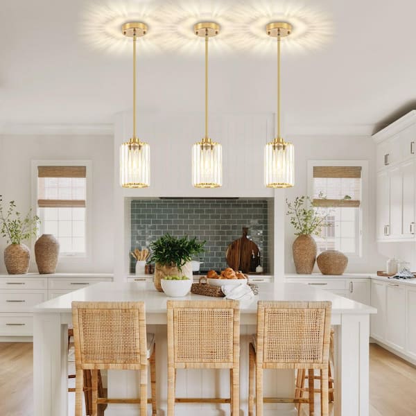 ZSMIHDOH 1-Light Gold Modern Cylinder Pendant Light with Crystal