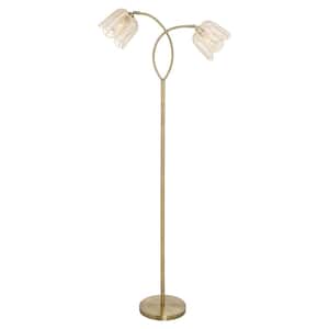Stella 61 in. Brushed Gold Candlestick Floor Lamp with Bell-Shaped Rattan Shades
