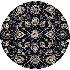 Mira Navy 8 ft. Round Medallion Transitional Hand-Made Area Rug