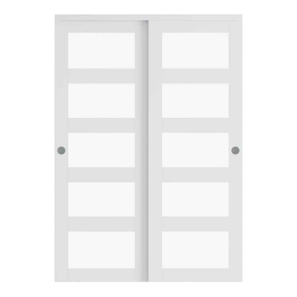 48 in. x 78.58 in. 5-Lite Frosted Glass White MDF Closet Sliding Door with Hardware Kit price history on PriceWatchPro