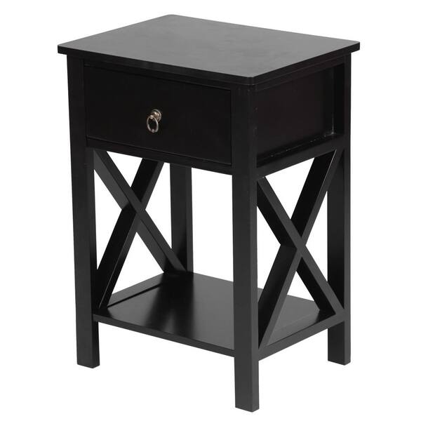 Winado 1Drawer Black Nightstand Bedside Table (15.7 in. W x 11.8 in. D