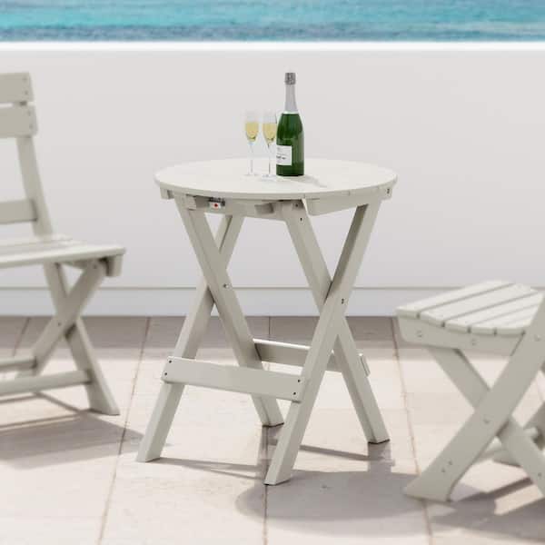 Laguna Plastic Outdoor Patio Round 24.5" Portable Flat Folding Dining Table, Sand