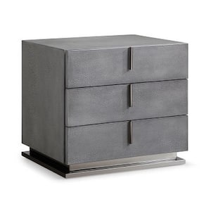 24 in. 3-Drawer Gray Wooden Nightstand
