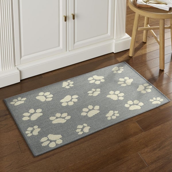 Comfy Pooch Gray/Tan Paw 23.6 in. x 35.4 in. Machine Washable Kitchen Mat