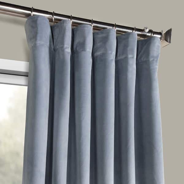 Denmark Blue Velvet Rod Pocket Room Darkening Curtain - 50 in. W x 84 in. L Single Panel Window Velvet Curtain