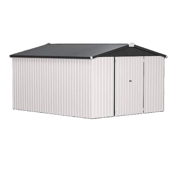 14 ft. W x 10 ft. D Metal Storage Shed, Tools Storage Shed for Garden, Bakcyard, White (140 sq. ft.)