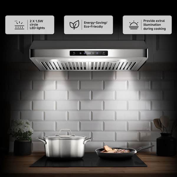 30 in. 700CFM Ducted Under Cabinet Range Hood with Touch Display, LED Lights, and Permanent Filters in Stainless Steel