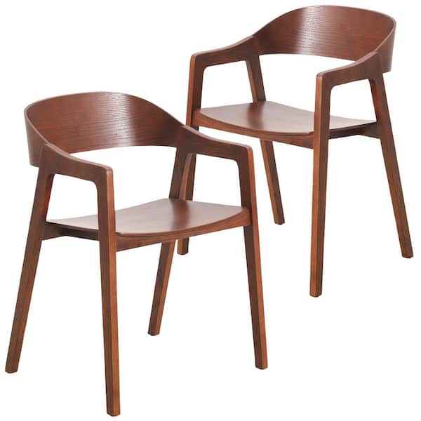 Dining Chair in Oak Wood Accent Armchair with Open-Back Design Set of 2 Rivo Collection in Dark Brown