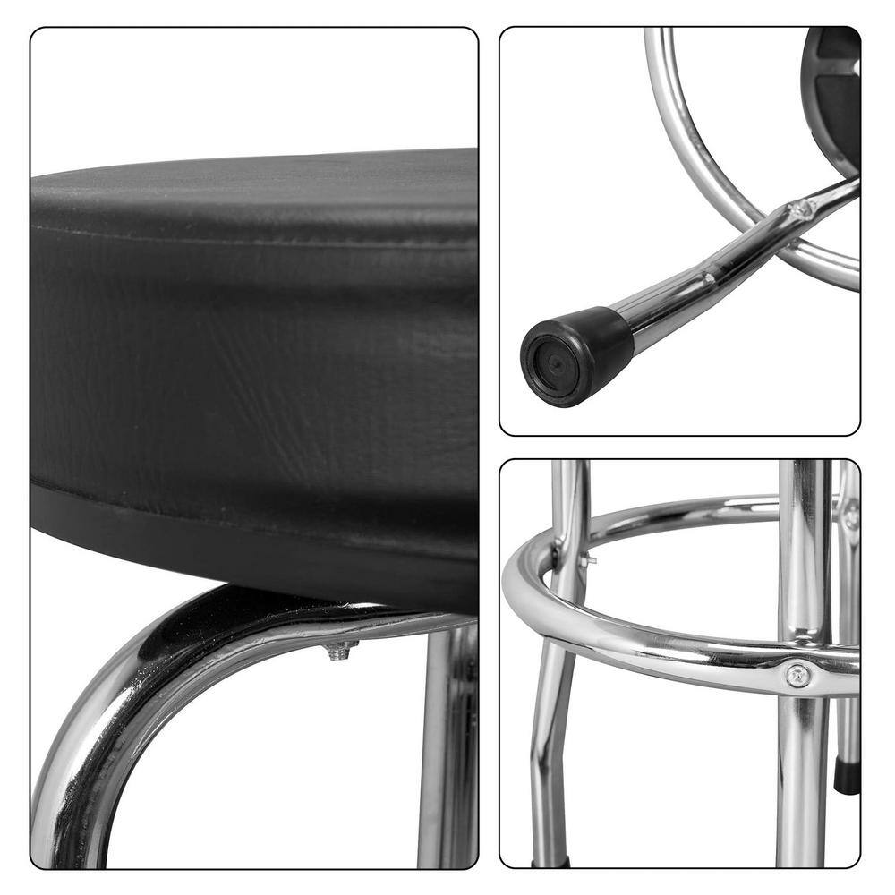 Red Swivel Leather and Metal Bar Stool, 29"
