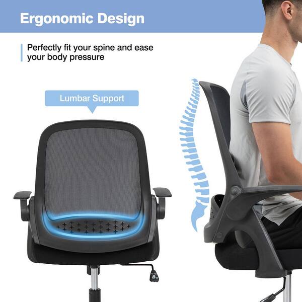 High Back Office Chair- Flip Arms Adjustable Built-in Lumbar Support,  Executive Computer Desk Chair Work Chairs, Thick Padded Strong Metal Base  Quiet