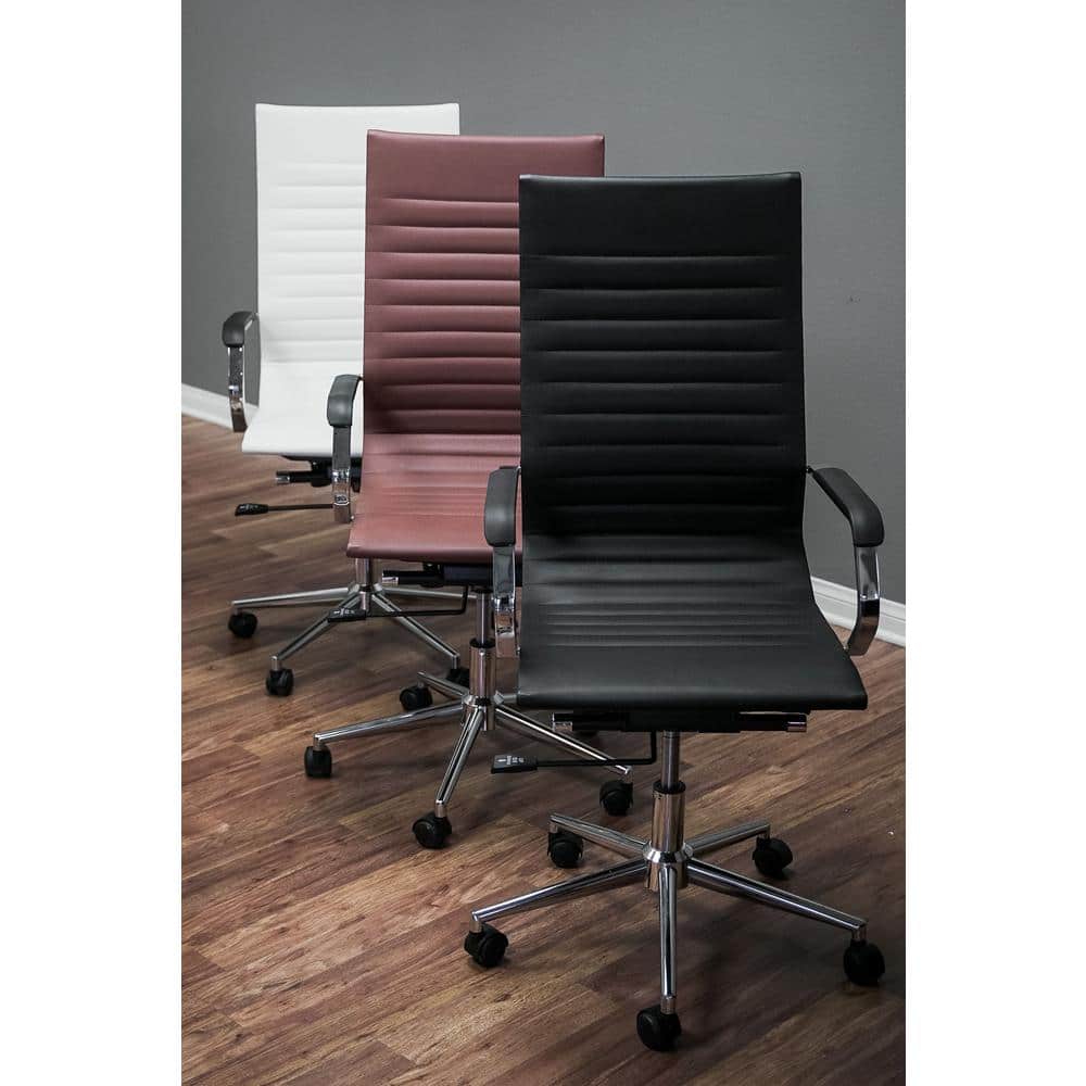 Brown High Back Leather and Metal Swivel Office Chairs, Set of 2