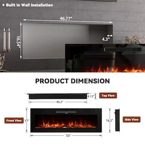 50 in. 400 sq. ft. Wall-Mount/Recessed LED Electric Fireplace Insert with Remote Control, Adjustable Heating