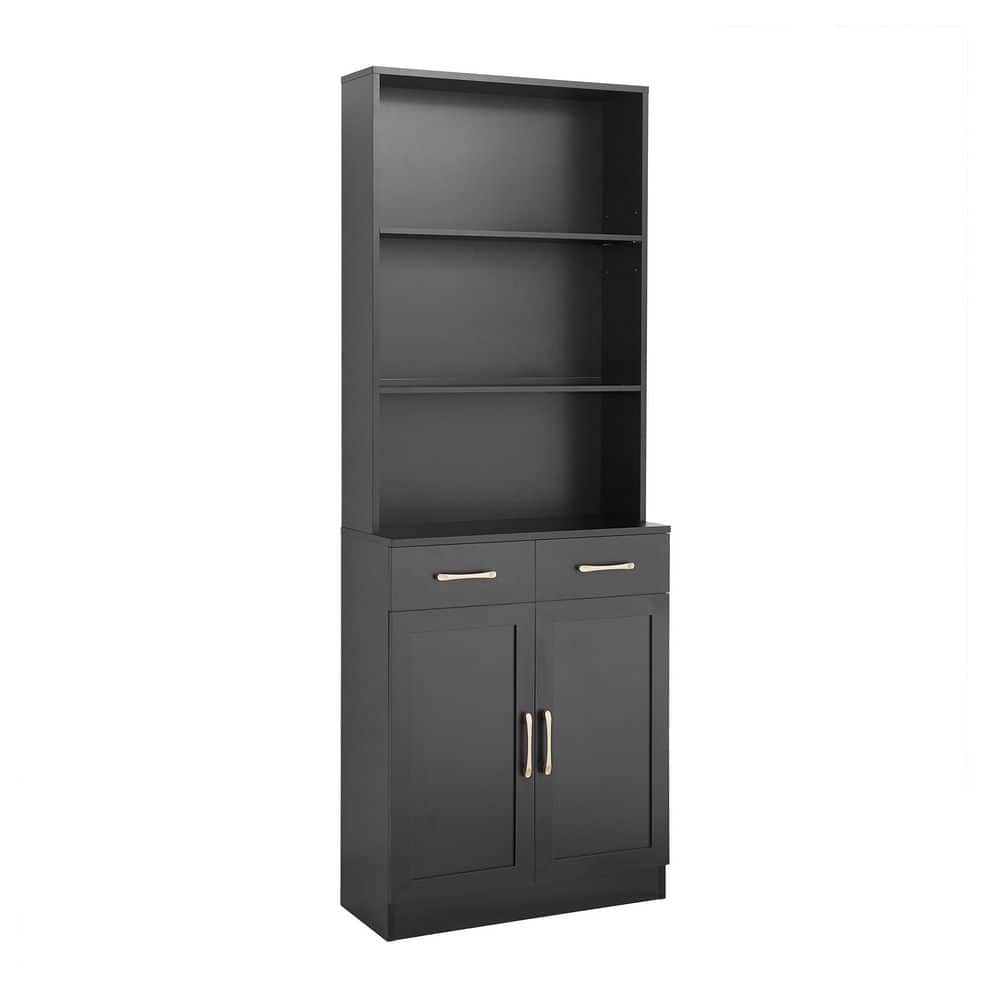 25.9 in. W x 11 in. D x 70 in. H Black MDF Freestanding Linen Cabinet with 2-Doors, Drawers and Adjustable Shelf