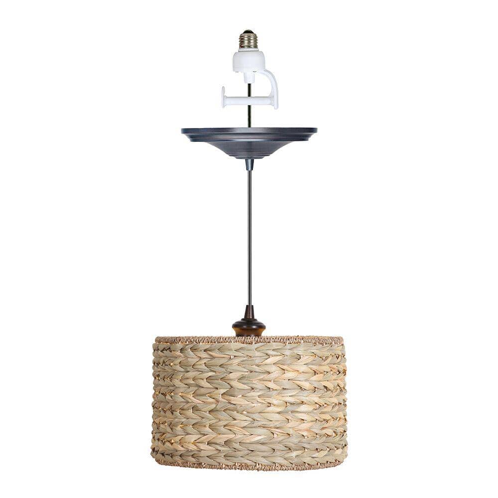 Bronze LED Drum Pendant with Seagrass Shade