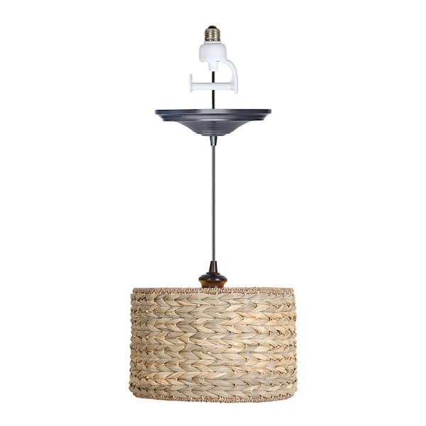 Worth Home Products Instant Pendant 1-Light Recessed Light Conversion Kit Brushed Bronze Grass Weave Shade