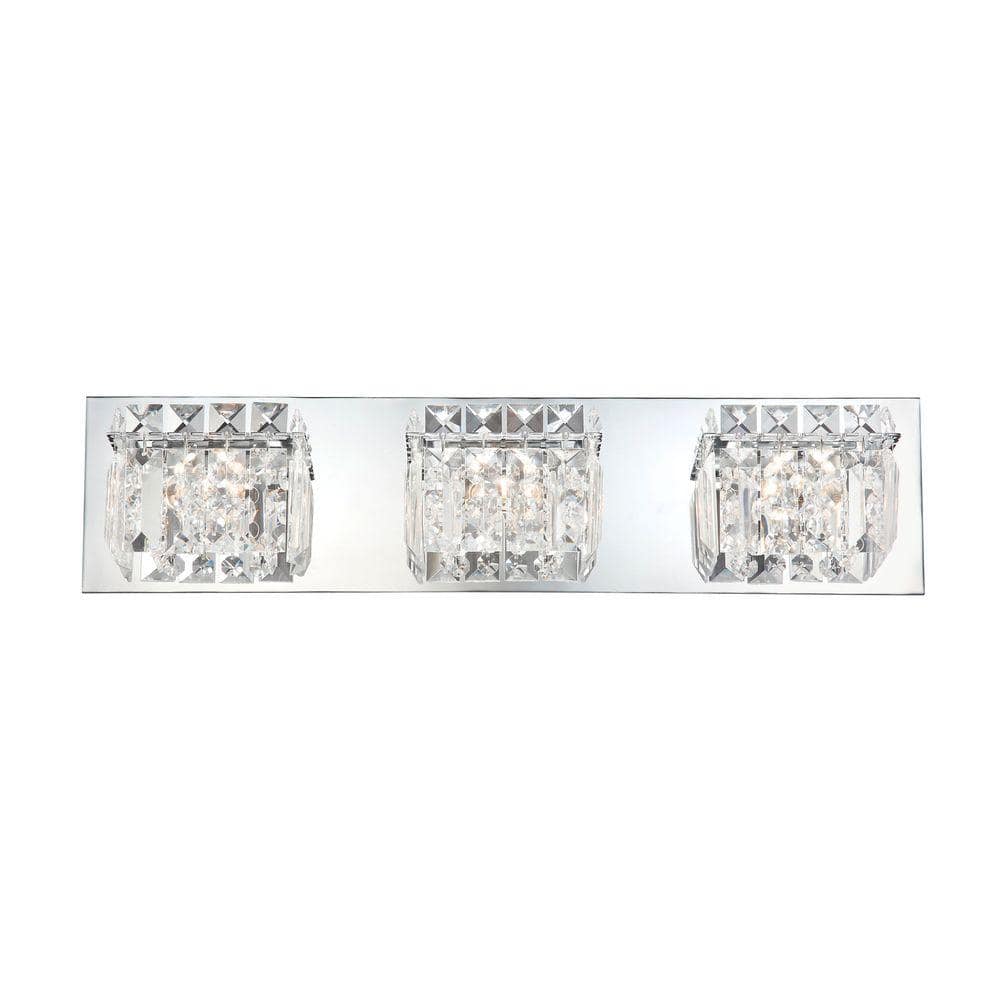 Titan Lighting Crown 3 Light Chrome Vanity Light With Clear Crystal Glass Tn 92310 The Home Depot