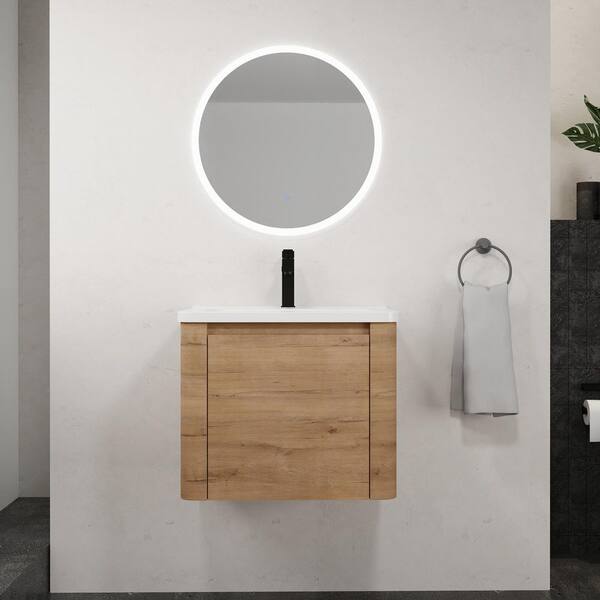 Yunus 24 in. Single Sink Folating Imitative Oak Bath Vanity with White Ceramic Top Unassembled