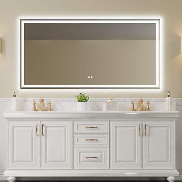 Unbranded 72 in. W x 36 in. H Large Rectangular Frameless Anti-Fog LED Lighted Wall Bathroom Vanity Mirror in White